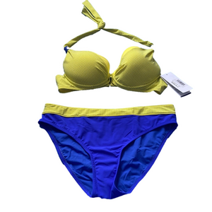 Merry Style Neon Yellow Blue Bikini Set Push Up Halter Top Contrast Bottom NWT